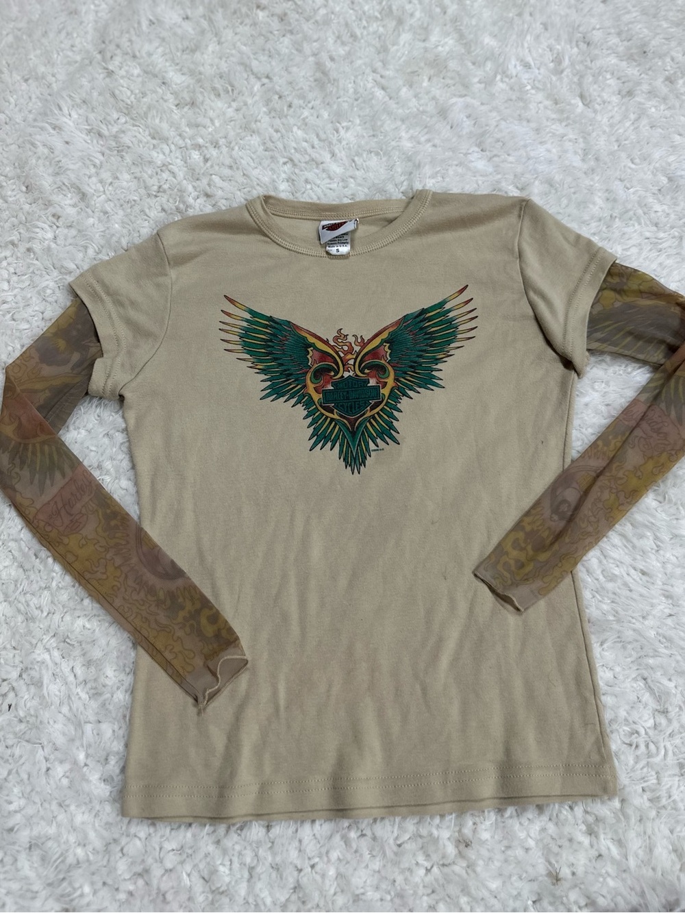 Harley-Davidson Tan Long Sleeve Tee with Winged Heart Graphic
